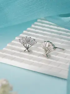 Jazz and Sizzle Silver Toned Rhodium Plated Fan Shaped Studs Earrings