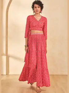 Global Desi Printed Top With Skirt Co-Ords