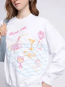 glitchez City Vibe Graphic Printed Cotton Terry Oversized Sweatshirt