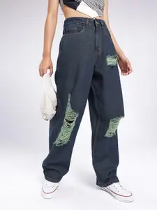 glitchez Women Skater High-Rise Ripped Jeans