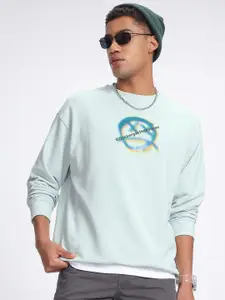 glitchez Graphics Drop-Shoulder Sleeves Oversized Fleece Sweatshirt