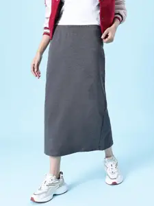 glitchez Terry Knit Back Slit Midi Skirt