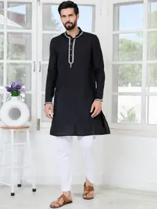 See Designs Mandarin Collar Thread Work Chanderi Silk Kurta With Pyjamas