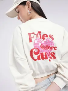 glitchez Typography Printed Cotton Terry Oversized Boxy Fit Crop Sweatshirt