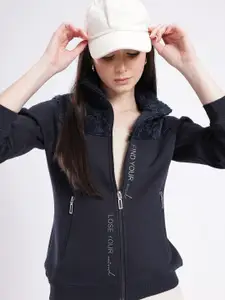 glitchez Fleece Detail Typography Printed Sweatshirt