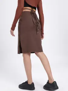 glitchez Tie-Ups Mid-Rise Straight Skirt with Slits