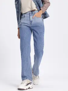 glitchez Women Mid-Rise Light Fade Pure Cotton Straight Fit Jeans