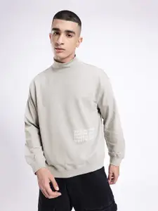 glitchez High Neck Relaxed Cotton Terry Sweatshirt