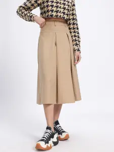 glitchez Pleats Mid-Rise Midi Flared Skirt