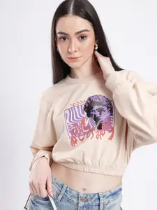 glitchez Graphic Printed Oversized Boxy Fit Crop Sweatshirt