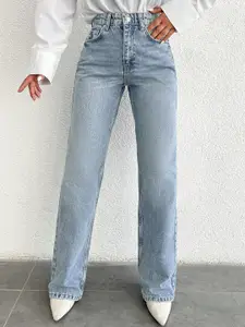 DressBerry Women Comfort Straight Fit High-Rise Light Fade Acid Wash Stretchable Jeans