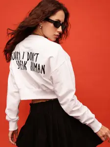 glitchez Printed Cotton Terry Oversized Crop Sweatshirt