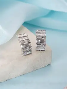 Jazz and Sizzle Silver Plated Crystal Studded Contemporary Shaped Half Hoop Earrings