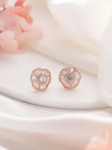 Jazz and Sizzle Rose Gold-Plated American Diamond Studded Floral Studs