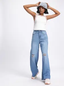 glitchez Women Distressed Wide Leg Jeans