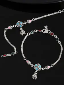 Sangria Silver-Plated Artificial Stones Anklet