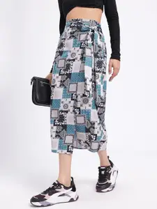 glitchez Pure Cotton Tie-Up Detail Midi Wrap Skirt with Side Slit