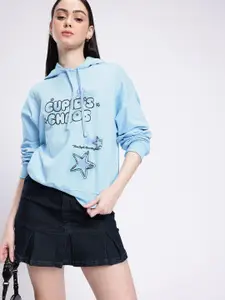 glitchez Printed Cotton Terry Hooded Oversized Sweatshirt