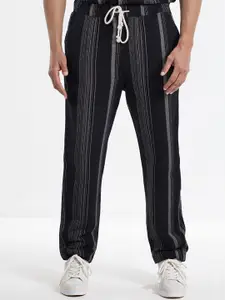Celio Men Striped Straight Fit Cotton Trousers