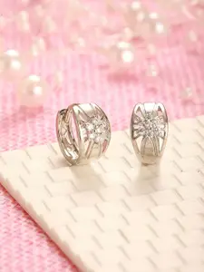 Jazz and Sizzle Silver Plated American Diamond Contemporary Hoop Earrings