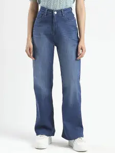 Madame Women Wide Leg Mid-Rise Low Distress Light Fade Jeans