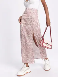 glitchez Floral High-Slit Printed Maxi Straight Skirt