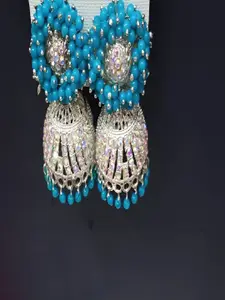 JMBW INTERNATIONAL Gold Plated Kundan Stones Studded & Beaded Dome Shaped Jhumkas