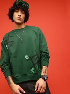 glitchez Graphic Printed Cotton Terry Oversized Fit Sweatshirt
