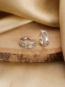 Jazz and Sizzle Silver Plated American Diamond Contemporary Hoop Earrings