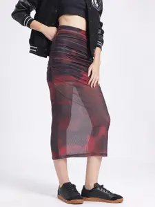 glitchez Fun With Dyes Semi-Sheer Midi Mesh Pencil Skirt