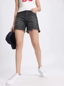 glitchez Women Frayed High Rise Slim Fit Shorts