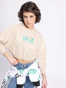 glitchez Graphic Printed Oversized Boxy Fit Crop Sweatshirt