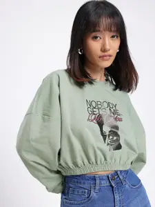 glitchez Printed Oversized Boxy Fit Crop Sweatshirt