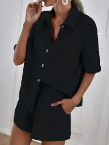 The Roadster Lifestyle Co Shirt Collar Neck Shirt with Shorts Co-Ords