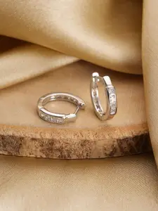 Jazz and Sizzle Silver-Plated Crystals Studded Circular Shaped Hoop Earrings