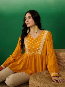 Sangria Floral Embroidered V-Neck Top