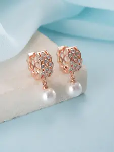 Jazz and Sizzle Rose Gold Plated American Diamond Studded Contemporary Drop Earrings