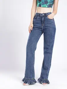 glitchez Women Straight Fit Light Fade Jeans With Frills hem