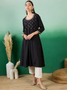 Sangria Zari Work Embroidered A-Line Kurta