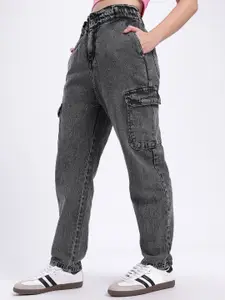 glitchez Women Indie Paper Bag Fit Heavy Fade Cargo Jeans