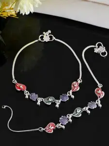 Sangria Silver-Plated Artificial Beads Anklet