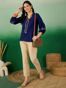 Sangria Women Floral Embroidered Top