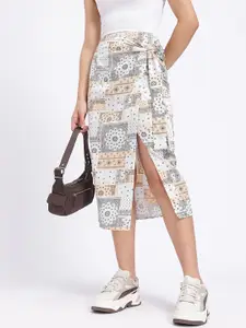 glitchez Pure Cotton Tie-Up Detail Midi Wrap Skirt with Side Slit