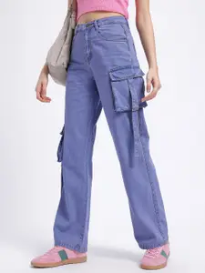 glitchez Women High-Rise Cargo Style Straight Fit Jeans