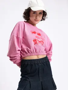 glitchez Graphic Printed Oversized Boxy Fit Crop Sweatshirt