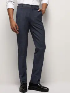 SUBTRACT Men 4 Way Stretch Flex Waist Checked Slim Fit Formal Trousers