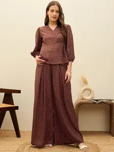 SASSAFRAS Polka Dot Printed Wrap Top With Trousers Co-Ords