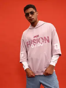 glitchez Typography Printed Terry Oversized Hooded Sweatshirt