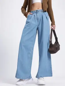 glitchez Women Pleated Ease Wide Leg Jeans