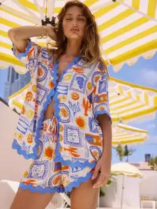 Routes by All About You Printed Shirt Collar Shirt With Short Co-Ords